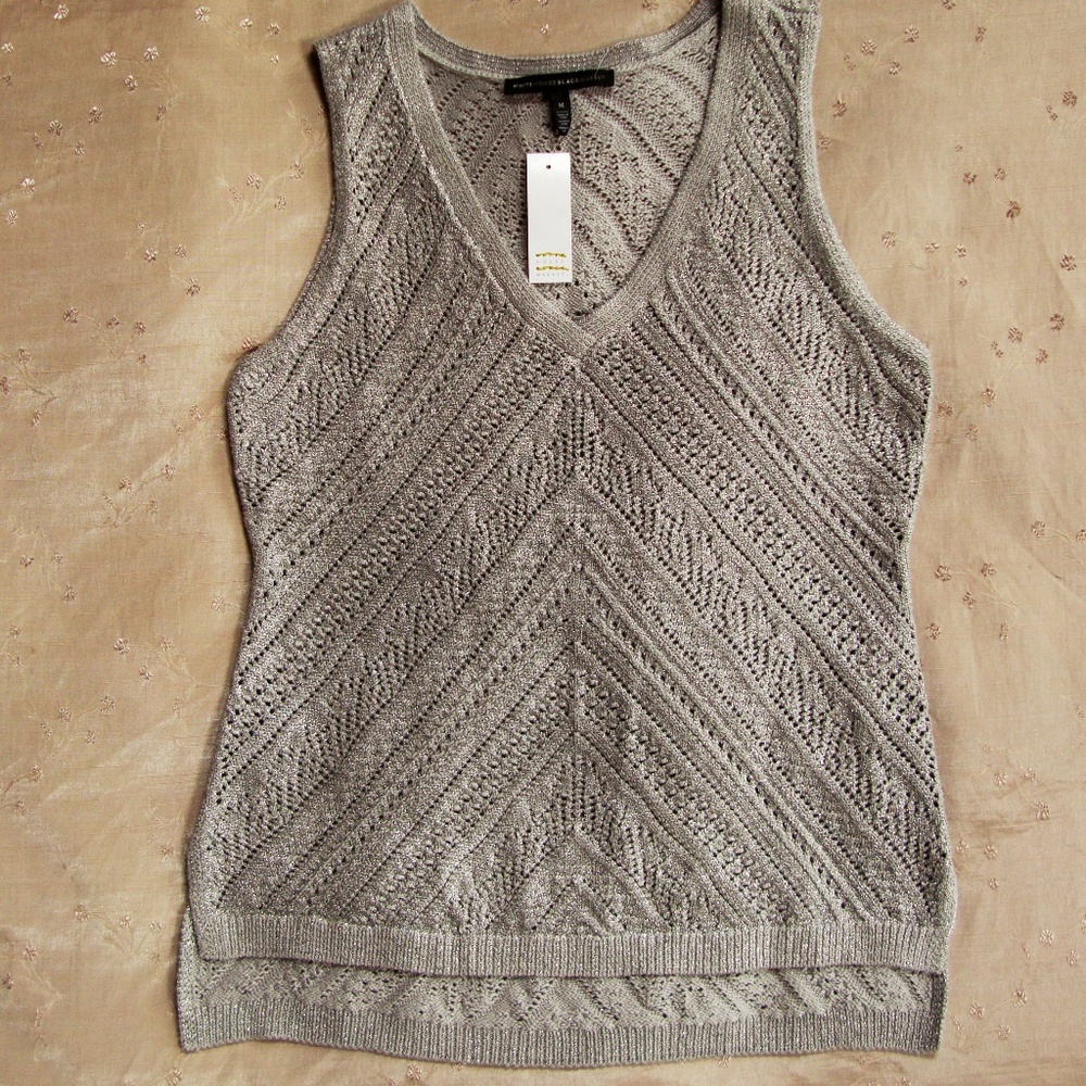 White House Black Market Silver Metallic Knit Vest